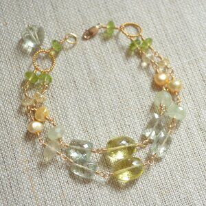 Double Strand Gemstone Bracelet in Lemon Lime - Hand Made in Canada